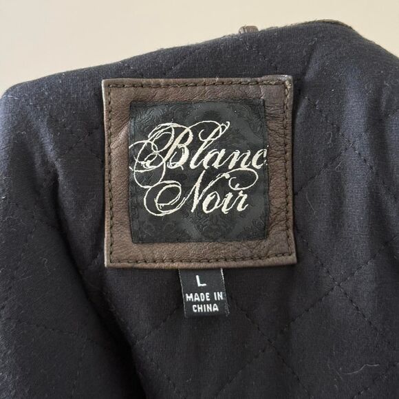 Vintage Brown Moto Leather Jacket Blanc Noir Size L - Picture 6 of 8